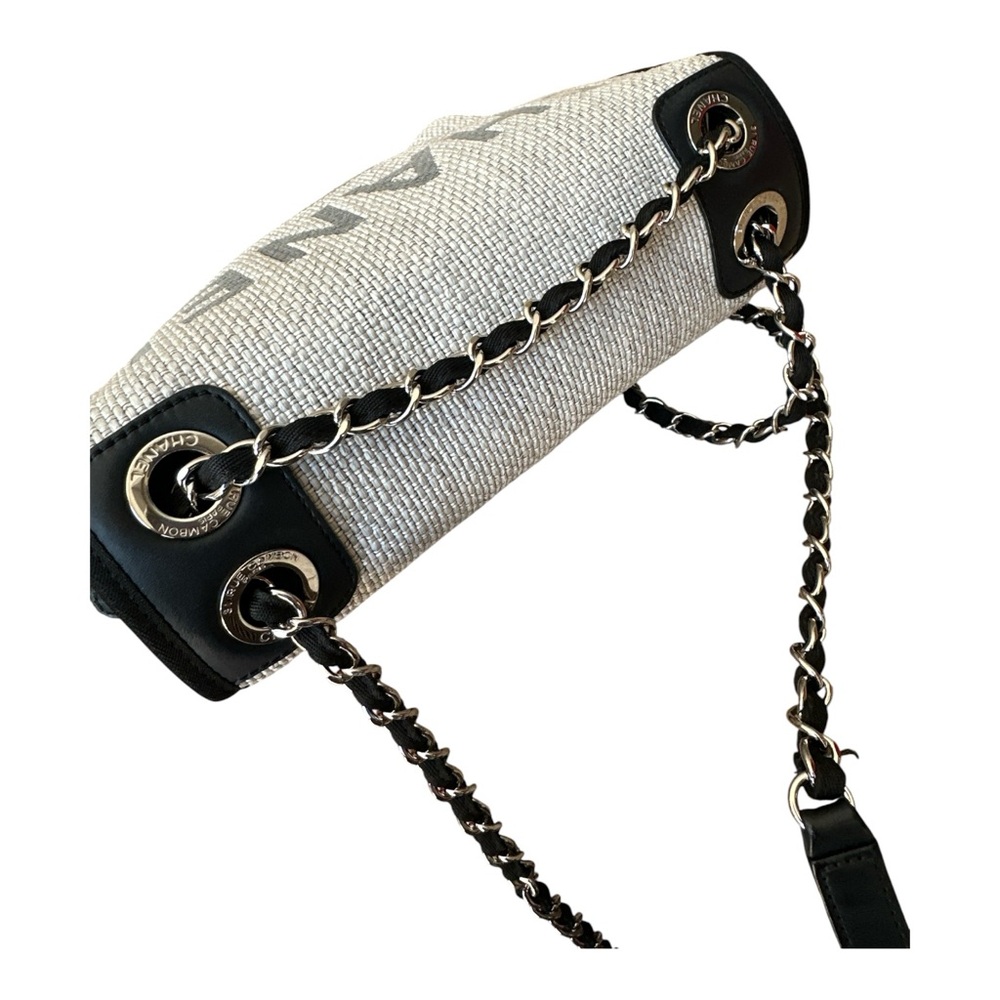 CHANEL COCOMARK Deauville Gray Canvas Crossbody with Black Trim and Chain Strap - Picture 5 of 12